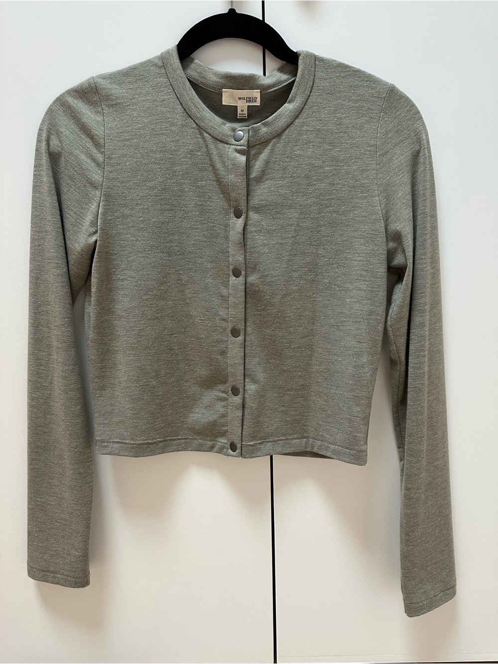 Aritzia - Wilfred Free - Heather Green Snap-Front Crewneck Cropped Cardigan - M